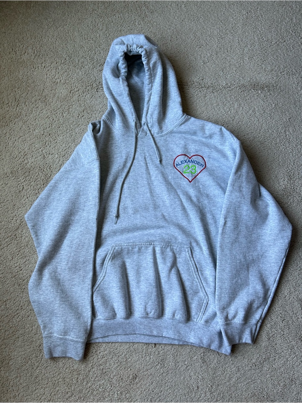 Gildan Gray Crewneck Hoodie with Embroidered Heart Logo